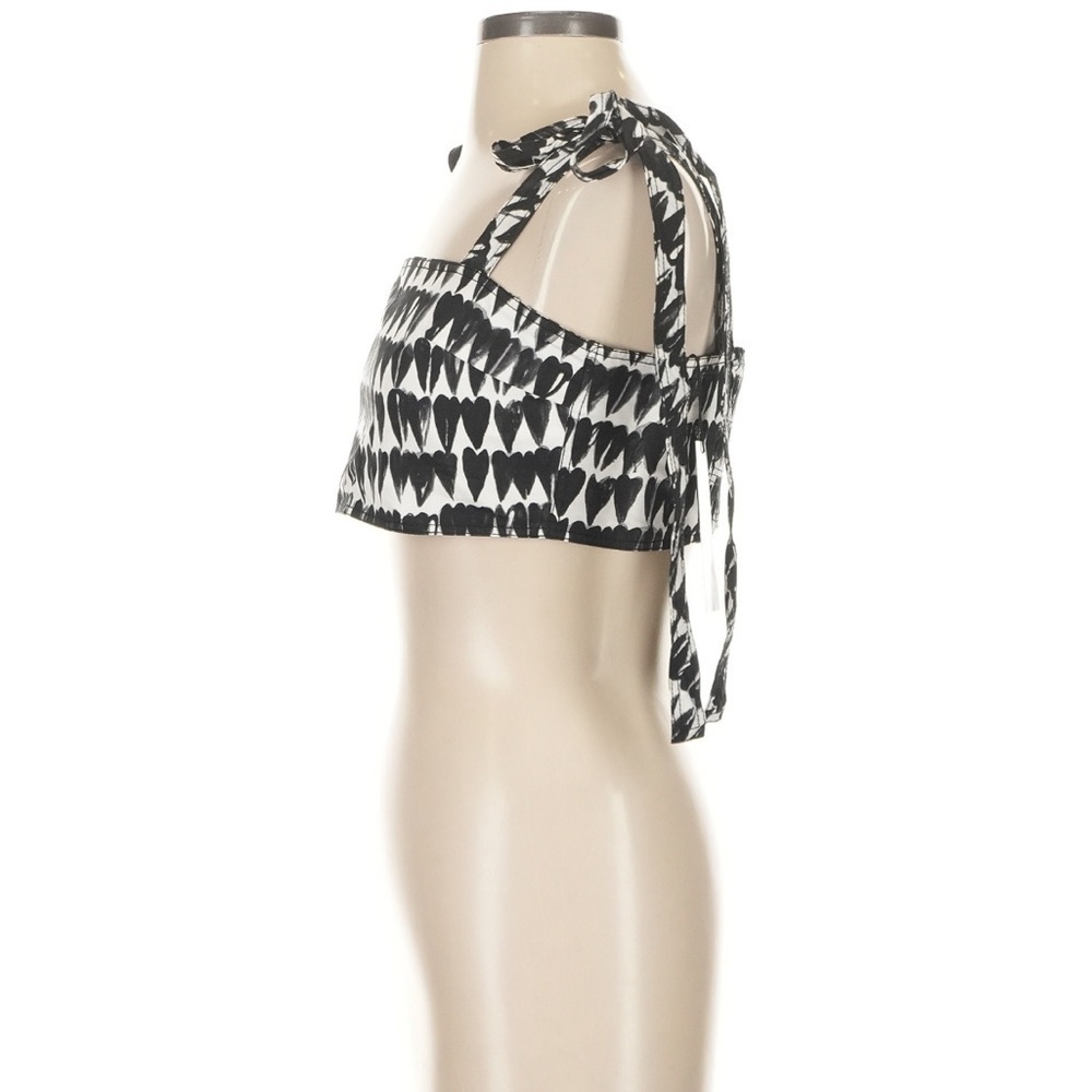 Zara ZW Collection Heart Print Crop Top Tie Shoulder Smocked Cotton Size S NWT - Picture 6 of 7